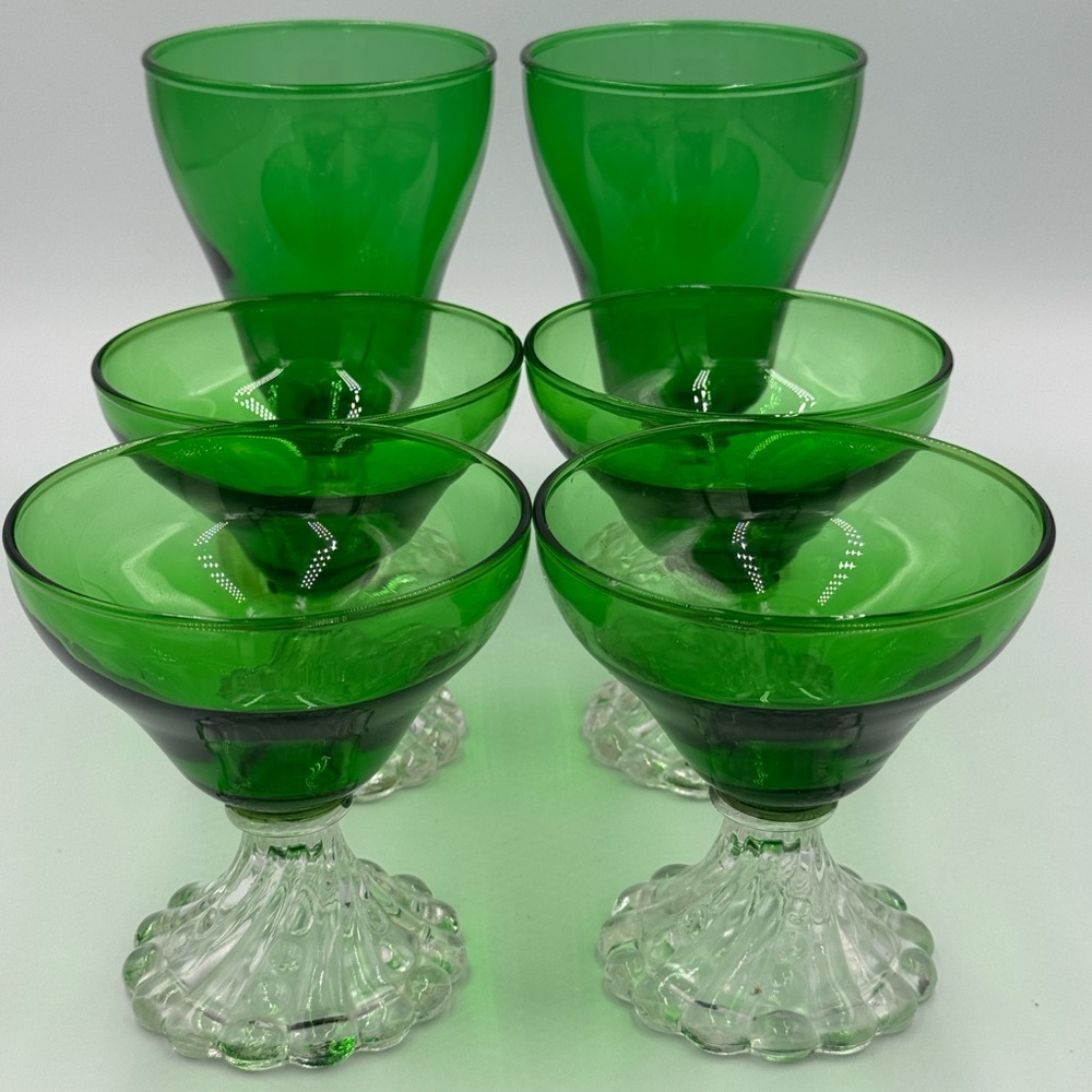 Vintage MCM Anchor Hocking Emerald Green “Burple" Glasses Set of 6 - Picture 2 of 13